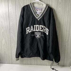 Vintage 90s Men's Medium Champion Track Jacket Windbreaker Nylon Raiders LOGO